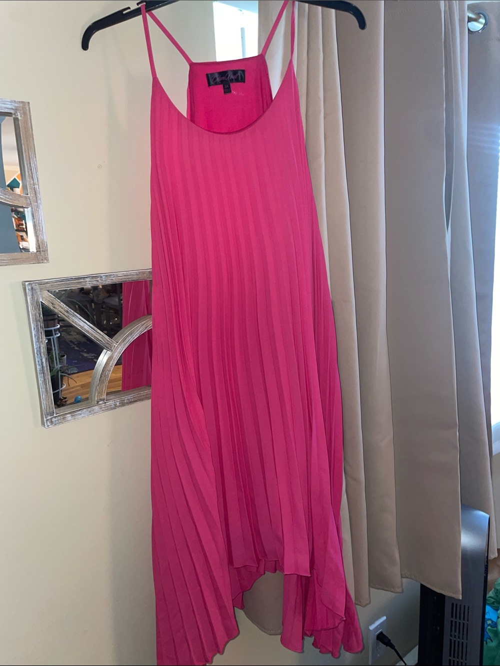 Women's Hot Pink Pleated High-Low Slip Dress